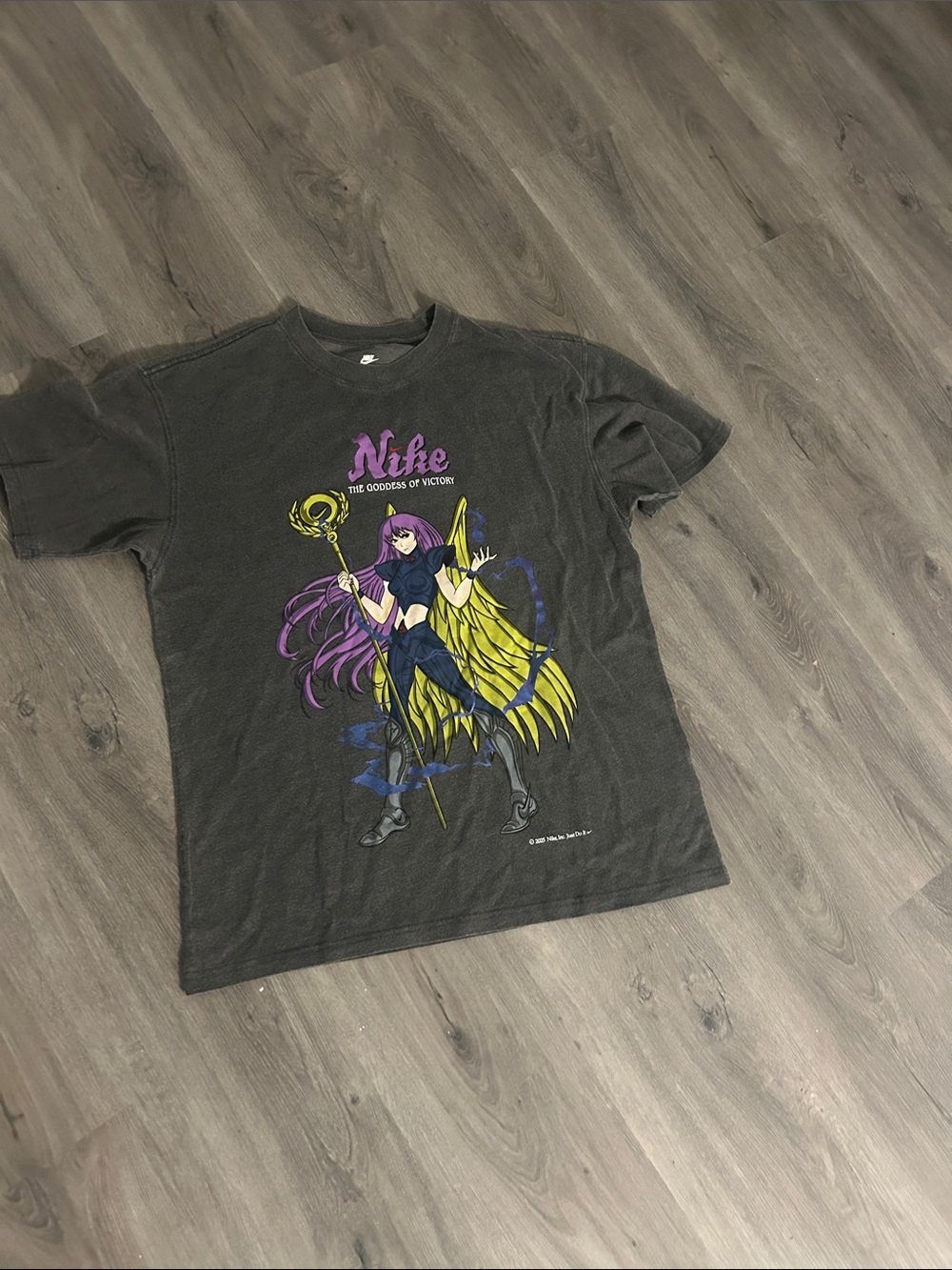 Nike Black Tee with Purple & Yellow Anime Illustration